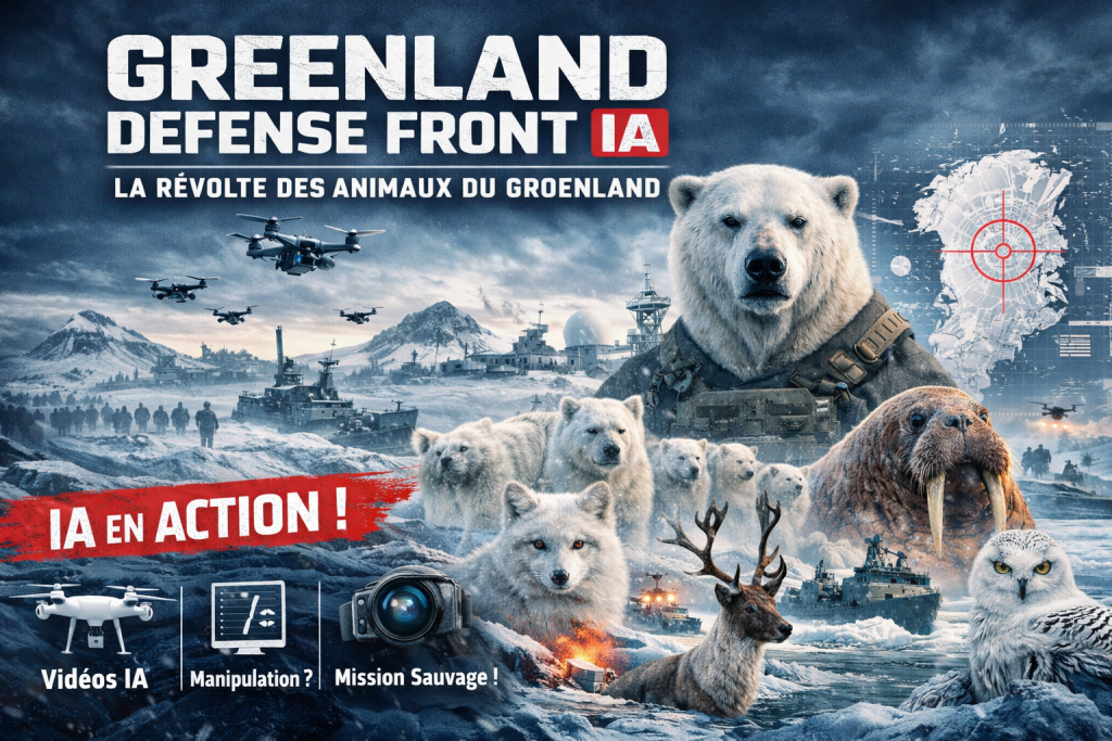 Quand l’intelligence artificielle transforme l’Arctique en champ de bataille numérique Depuis quelques semaines, un phénomène viral intrigue, amuse et inquiète à la fois les internautes du monde entier. Baptisé Greenland Defense Front IA, ce mouvement entièrement fictif repose sur une série de vidéos générées par intelligence artificielle mettant en scène une révolte spectaculaire des animaux du Groenland contre l’humanité. Ours polaires organisés militairement, morses bloquant des navires, renards arctiques infiltrant des bases militaires : ces scènes ultra-réalistes, bien que totalement fausses, cumulent des millions de vues sur TikTok, Instagram, X et YouTube Shorts. Mais derrière le buzz se cache une réalité plus complexe : l’IA redéfinit la frontière entre fiction, information et manipulation visuelle. Qu’est-ce que le « Greenland Defense Front IA » exactement ? Le Greenland Defense Front IA n’est pas une organisation réelle. Il s’agit d’un concept narratif viral, né sur les réseaux sociaux, construit exclusivement à partir de contenus générés par intelligence artificielle. Le principe est simple : créer l’illusion d’un front de défense secret, représenter les animaux comme une force organisée, utiliser une esthétique militaire crédible, exploiter les tensions géopolitiques réelles autour du Groenland. Cette combinaison donne naissance à un récit si cohérent que certains internautes ont cru à l’existence d’un véritable mouvement écologique clandestin. Pourquoi ces vidéos IA deviennent virales si rapidement ? Le succès du Greenland Defense Front IA repose sur plusieurs leviers puissants. 1. Une émotion forte et immédiate Les vidéos activent des émotions profondes : culpabilité environnementale, fascination pour la nature, peur d’une revanche écologique. L’IA permet de produire des images capables de choquer, d’émerveiller et de faire réagir en quelques secondes. 2. Un contexte géopolitique crédible Le Groenland est déjà au cœur de : tensions militaires, enjeux climatiques, luttes pour les ressources arctiques. Le récit IA s’appuie donc sur une base réelle, ce qui renforce sa crédibilité. 3. Une optimisation parfaite pour les algorithmes Les vidéos du Greenland Defense Front IA sont : courtes, visuellement spectaculaires, compréhensibles sans son, idéales pour le scroll rapide. Le rôle central de l’intelligence artificielle générative Sans l’IA, le Greenland Defense Front IA n’existerait pas. Les créateurs utilisent : des modèles de génération vidéo avancés, des IA capables d’animer des animaux de manière réaliste, des voix off synthétiques, des montages automatisés. L’IA ne se contente plus de produire du contenu. Elle construit un univers narratif complet, cohérent et immersif. Entre art numérique, militantisme et désinformation Le Greenland Defense Front IA pose une question centrale : 👉 où s’arrête la création artistique et où commence la manipulation ? Certaines vidéos précisent qu’il s’agit de fiction. D’autres non. Conséquences : confusion chez les internautes, perte de confiance dans les images, propagation de récits faux mais émotionnellement puissants. Ce phénomène illustre une nouvelle forme de désinformation visuelle, où l’objectif n’est pas de tromper par des faits, mais par des émotions. L’IA comme nouvelle arme de narration virale Le cas du Greenland Defense Front IA montre que l’intelligence artificielle est devenue une arme narrative. Elle permet de : créer des symboles forts, influencer l’opinion publique, détourner des sujets sérieux par la fiction, capter l’attention à grande échelle. Aujourd’hui, ce sont des animaux du Groenland. Demain, cela pourrait concerner des conflits politiques, des crises inventées ou des événements totalement fictifs. Quels risques pour l’information et la sécurité numérique ? Les experts alertent sur plusieurs dangers : difficulté à distinguer le vrai du faux, viralité incontrôlable, instrumentalisation possible par des acteurs malveillants, retard des outils de détection IA. Le Greenland Defense Front IA agit comme un cas d’école, révélant les failles actuelles de notre écosystème informationnel. Vers une régulation des contenus générés par IA ? Face à ces dérives potentielles, plusieurs pistes sont évoquées : marquage obligatoire des contenus IA, filigranes numériques, éducation aux médias, responsabilité accrue des plateformes. Mais une chose est certaine : l’IA ne disparaîtra pas. Elle va s’imposer comme un acteur central du storytelling mondial. Conclusion : le Greenland Defense Front IA, symbole d’une nouvelle ère numérique Le Greenland Defense Front IA n’est pas réel. Mais son impact, lui, l’est. Il démontre que : l’IA peut créer des récits crédibles à grande échelle, la guerre de l’information est désormais visuelle, l’esprit critique devient une compétence essentielle. Dans un monde saturé de contenus générés par intelligence artificielle, la véritable défense ne sera peut-être pas militaire… mais informationnelle.