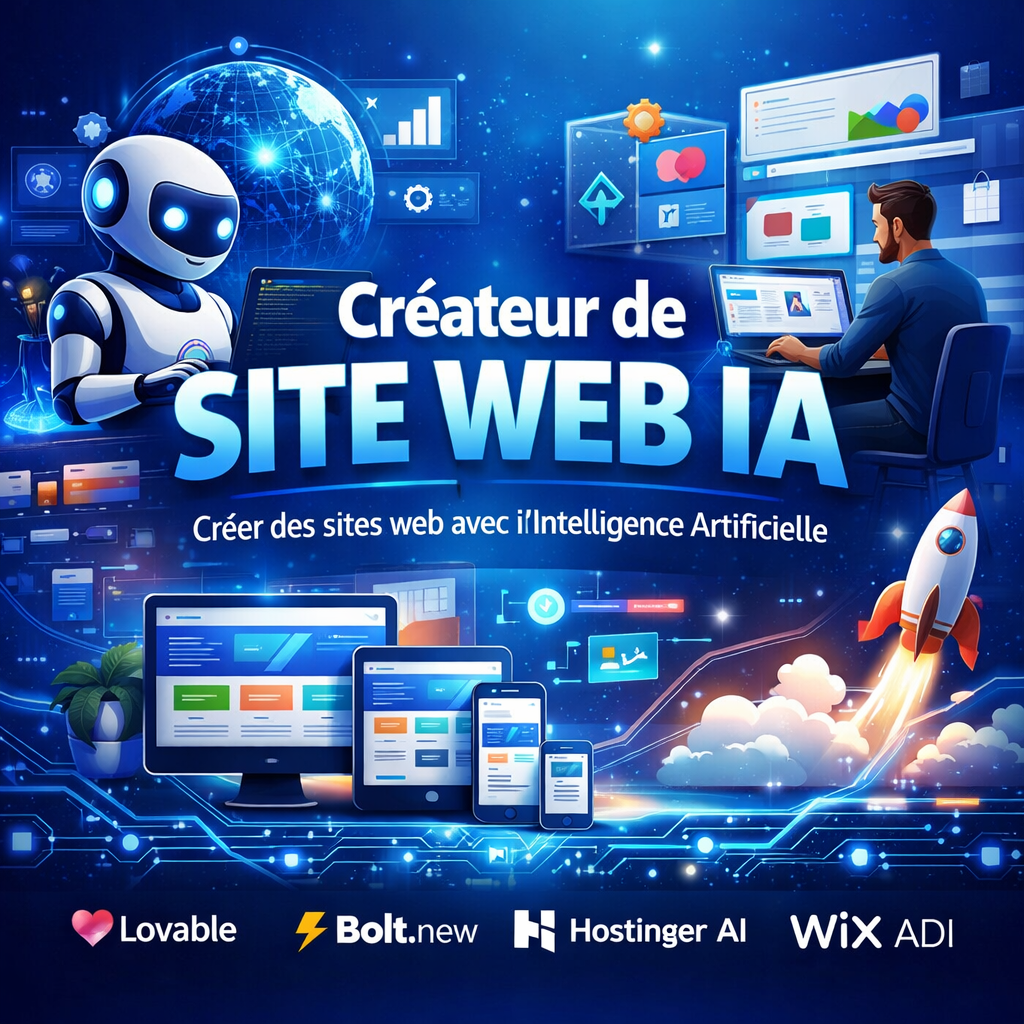 Le créateur de site web IA révolutionne la création web en 2026 : crée des sites professionnels en quelques minutes en utilisant des outils comme Lovable, Bolt.new, Hostinger AI, Framer AI ou Wix ADI, adaptés aux débutants comme aux pros.